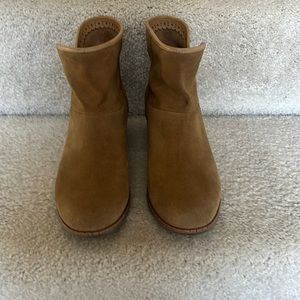 UGG Short Tan Suede Block Heel Ankle Boots